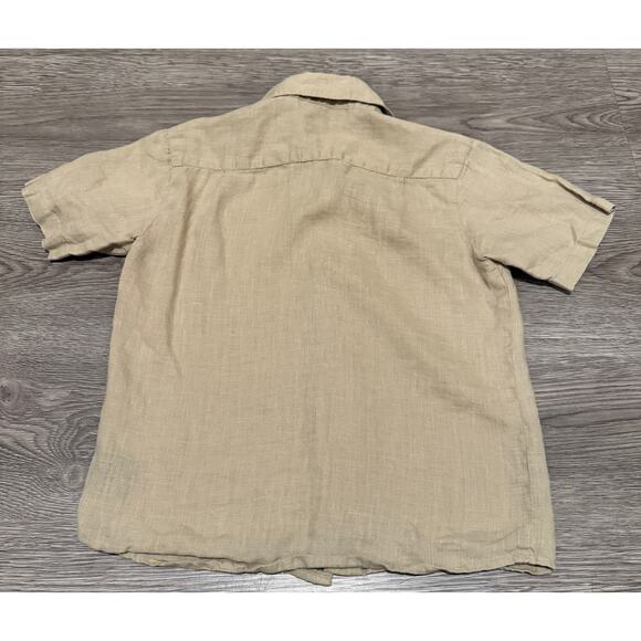 Perry Ellis Boys 100% Linen Short Sleeve Button-Up Shirt 6 Tan Casual Resort - Picture 2 of 4